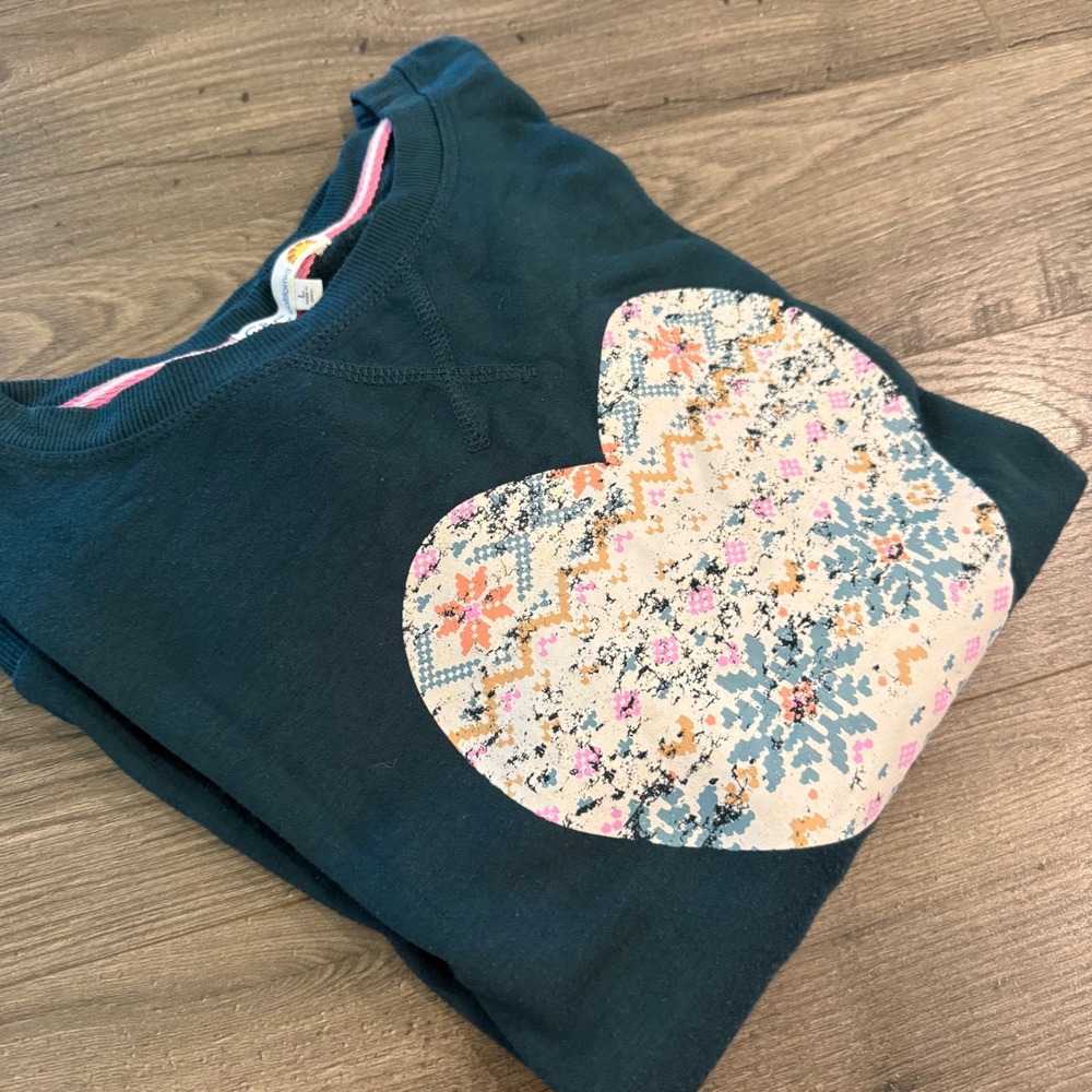 C&C California Forest Green Heart Fair Isle Snowflake Sweatshirt Womens Large